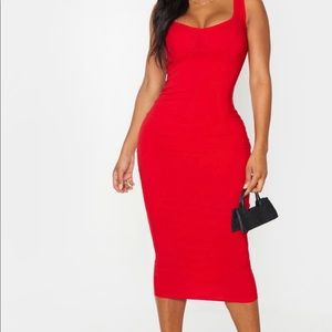 Shape red cup detail strappy midi dress
